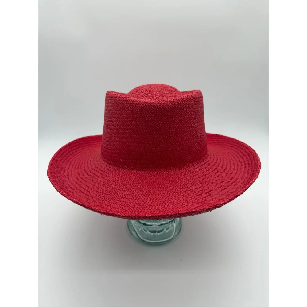 Fiesta Phoenix Arizona Red Straw Sun Hat Wide Brim Boater Made USA Large Vntage